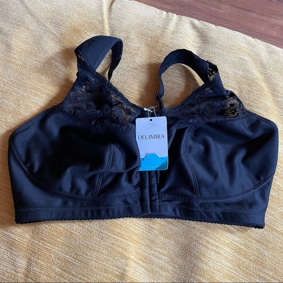 Delmira W003 Black Lace Front Closure Wireless Bra 40DD NWT - Picture 2 of 8